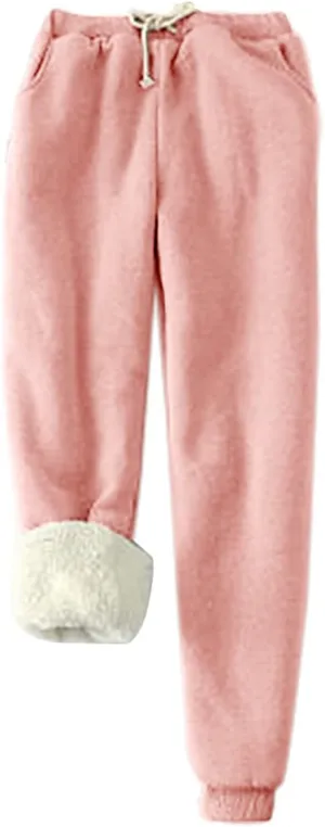 Binmer 2024 Women's Winter Warm Fleece Joggers Pants Sherpa Lined Athletic Workout Sweatpants Plus Size Drawstring Leggings