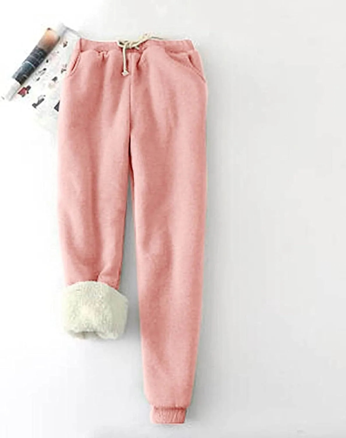 Binmer 2024 Women's Winter Warm Fleece Joggers Pants Sherpa Lined Athletic Workout Sweatpants Plus Size Drawstring Leggings