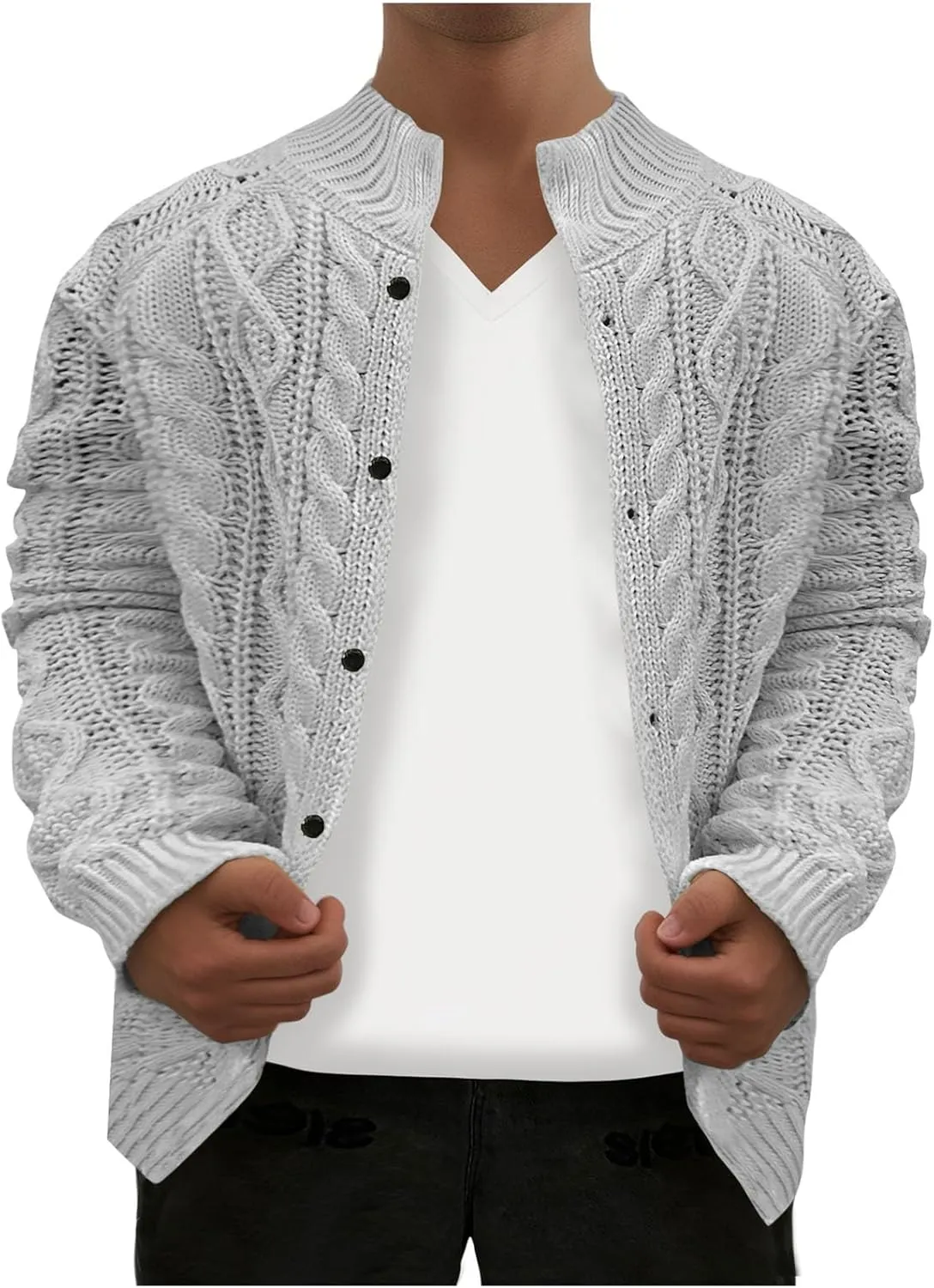 Cable Knit Cardigan for Men Casual Chunky Sweater Coat Long Sleeve Fall Winter Knitted Button Down Sweaters Jacket