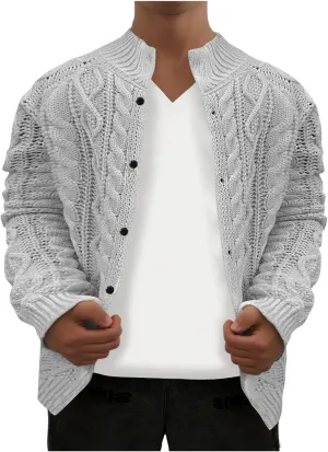 Cable Knit Cardigan for Men Casual Chunky Sweater Coat Long Sleeve Fall Winter Knitted Button Down Sweaters Jacket