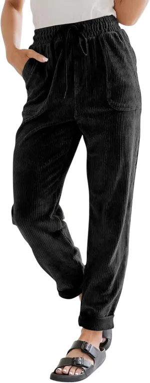 Comfy Corduroy Pants for Women Straight Leg Elastic Waist Pants Casual Pants Trousers with Pockets 2024