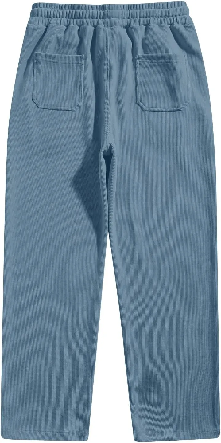 Corduroy Pants for Men Lounge Trendy Trousers Drawstring Slacks Wide Leg Fashion Streetwear