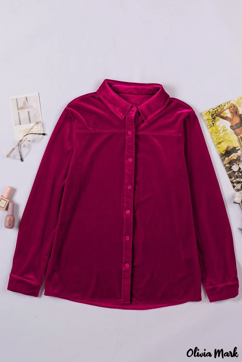 Deanwangkt - Navy Velvet Button Pocket Long Sleeve Shirt