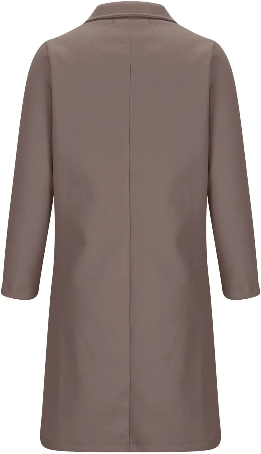 fartey Womens Winter Wool Coats Casual Oversized Long Overcoats Thicken Warm Notch Lapel Trench Coats Jackets Outwear