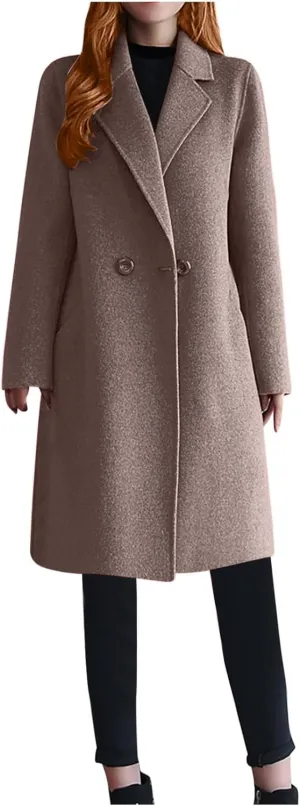 fartey Womens Winter Wool Coats Casual Oversized Long Overcoats Thicken Warm Notch Lapel Trench Coats Jackets Outwear