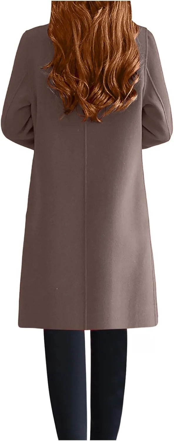 fartey Womens Winter Wool Coats Casual Oversized Long Overcoats Thicken Warm Notch Lapel Trench Coats Jackets Outwear
