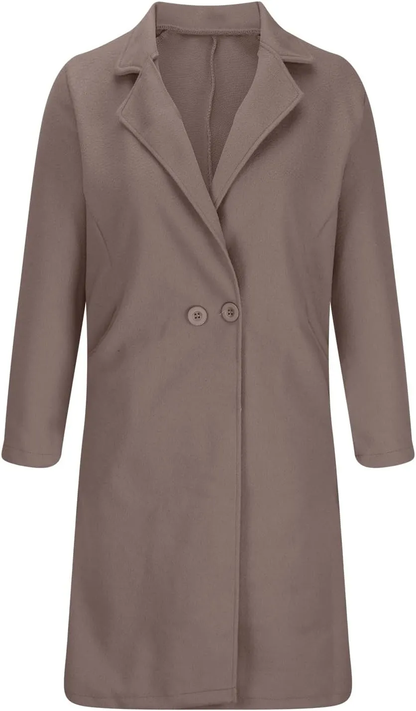 fartey Womens Winter Wool Coats Casual Oversized Long Overcoats Thicken Warm Notch Lapel Trench Coats Jackets Outwear