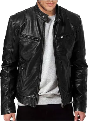 GOFULY Leather Jacket Men Big And Tall Zip Up Stand Collar Jackets Casual Faux Leather Motocycle Coats Loose Fit Outwear