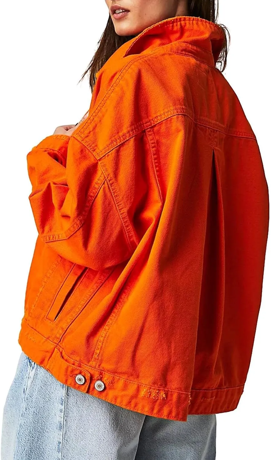 Jacket Women Button Up Cropped Denim Sweatshirt with Pockets Oversized Denim Jacket Lightweight Loose Fit Clothing