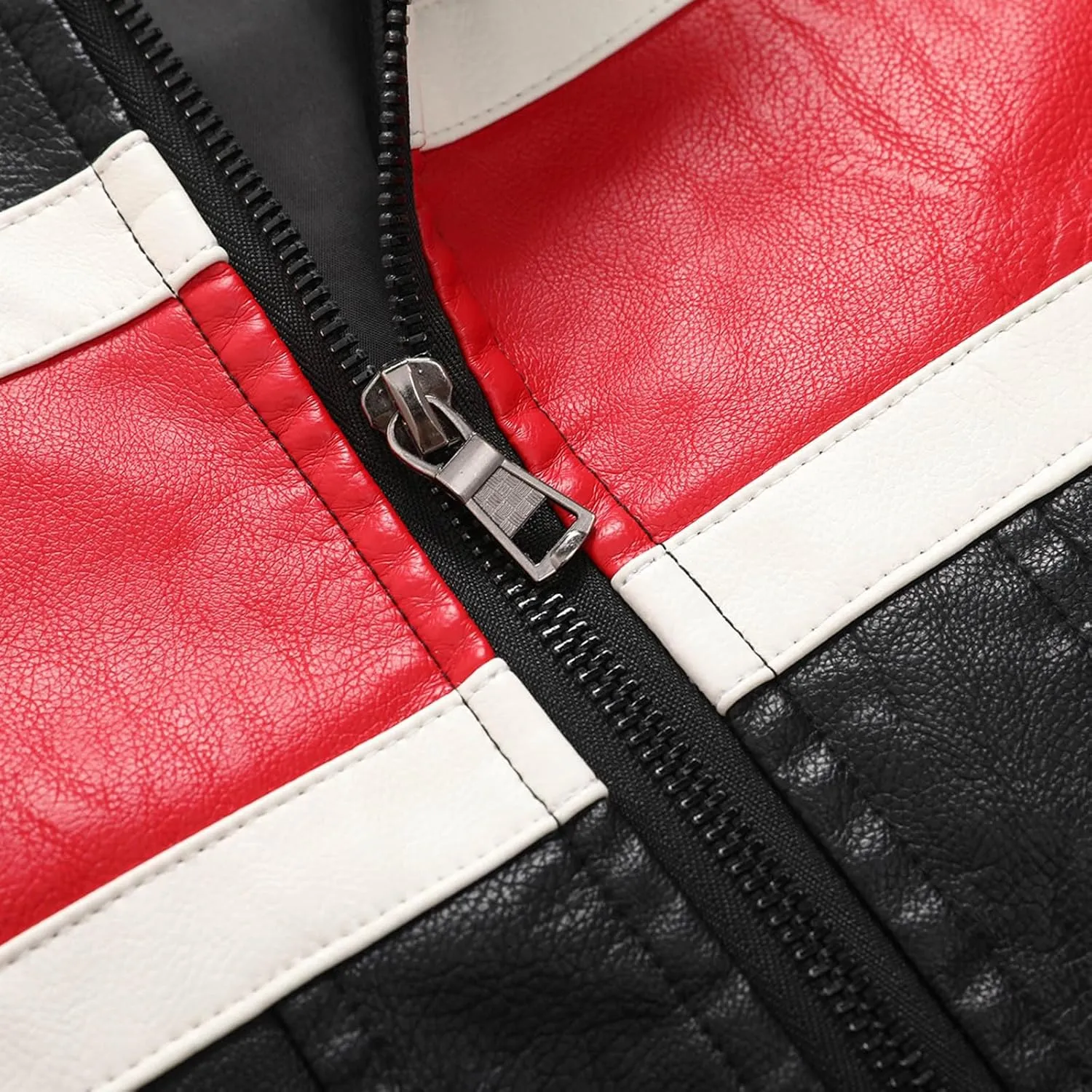 Leather Jacket Men Color Block Motorcycle Jacket Waterproof Biker Jacket Zip up PU Leather Moto Jacket Winter Coat