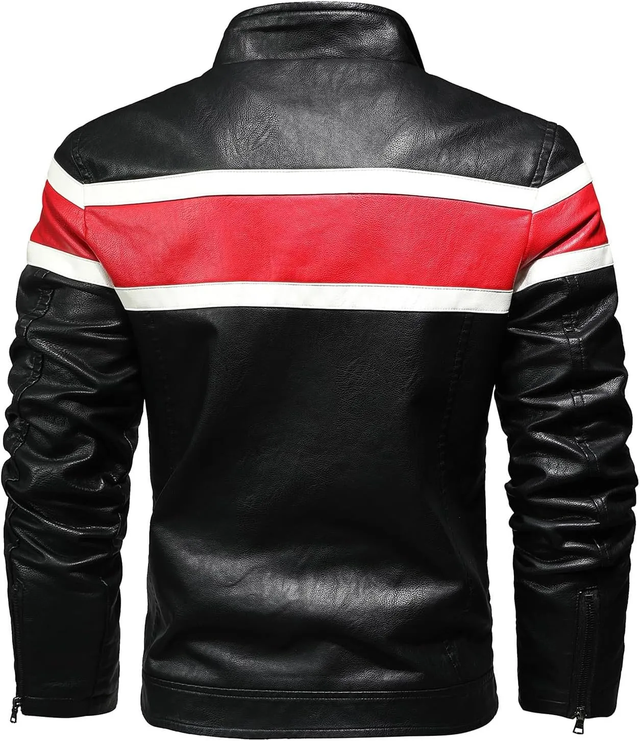 Leather Jacket Men Color Block Motorcycle Jacket Waterproof Biker Jacket Zip up PU Leather Moto Jacket Winter Coat
