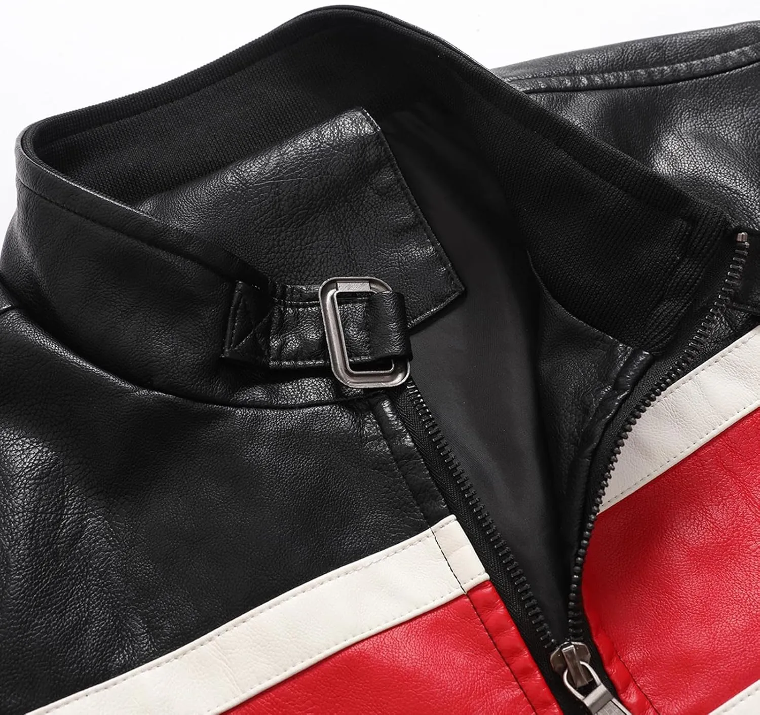Leather Jacket Men Color Block Motorcycle Jacket Waterproof Biker Jacket Zip up PU Leather Moto Jacket Winter Coat