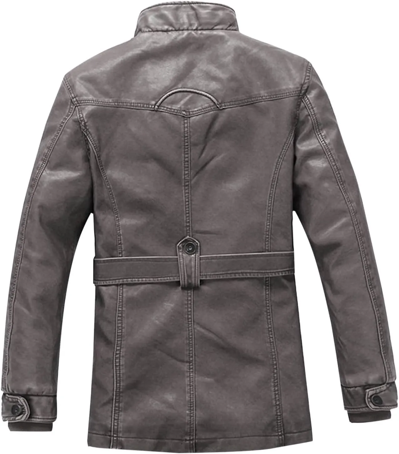 Leather Jacket with Belt Men Stand Collar Moto Jacket Slim Fit Biker Jacket Vintage Faux Leather Winter Jacket