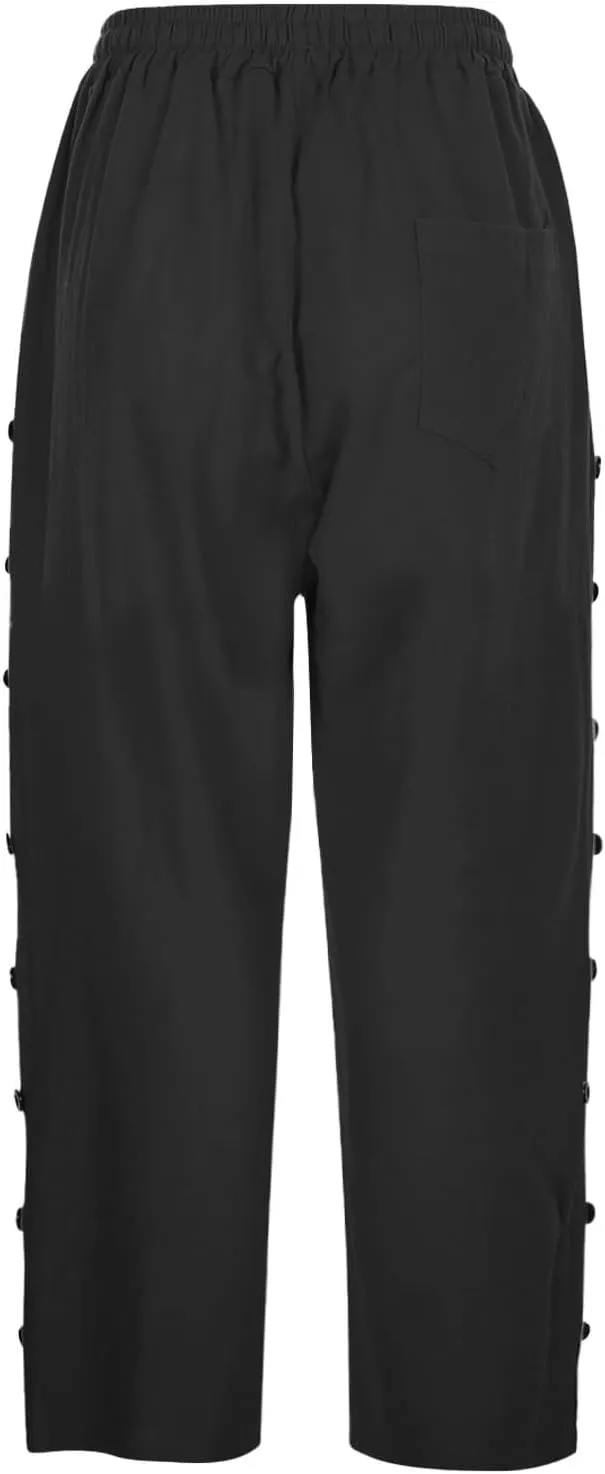 Linen Capri Pants for Women Casual Summer Capris Drawstring High Waist Pants Wide Leg Cropped Trousers
