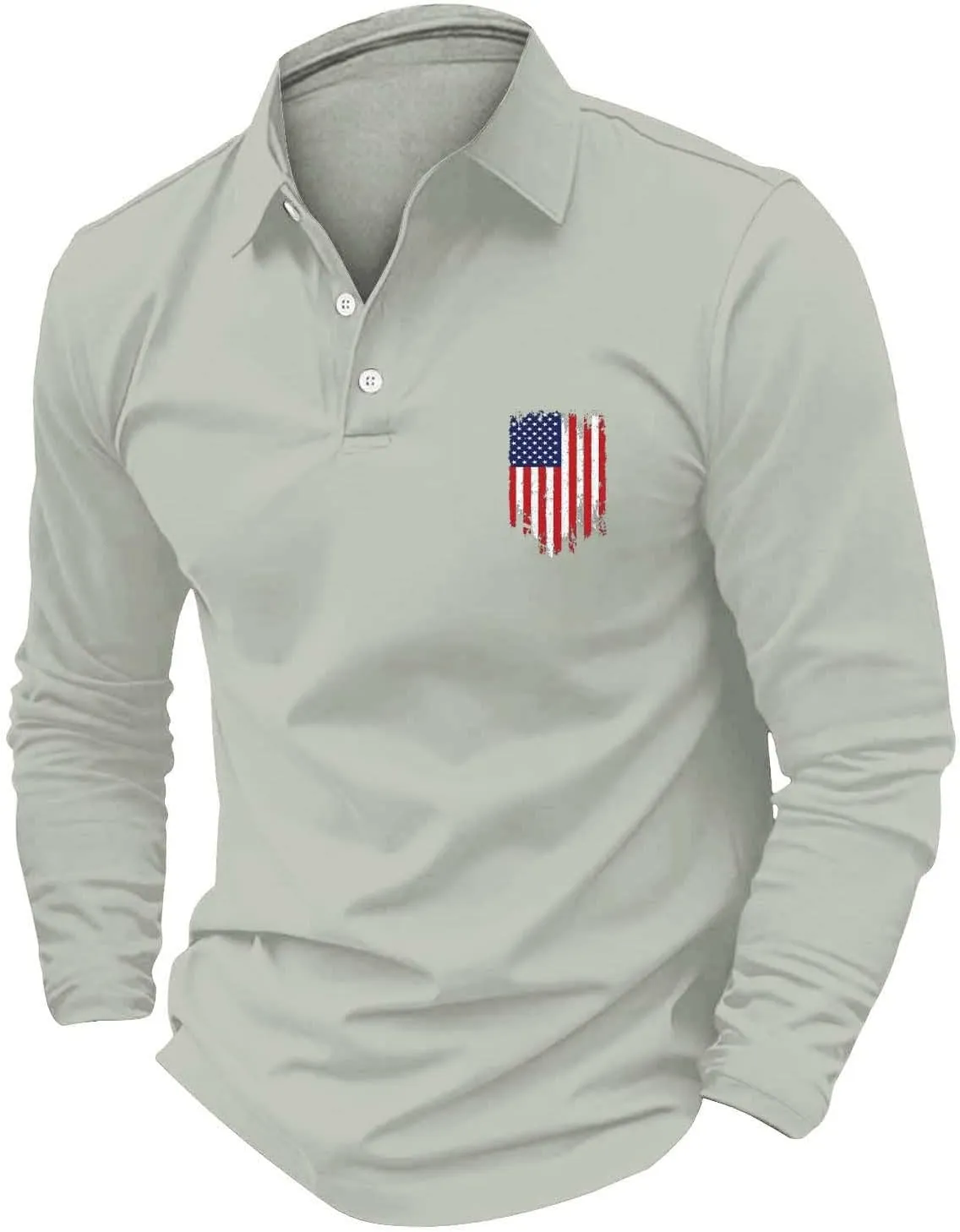 Long Sleeve Polo Shirts for Men Fashion America Flag Graphic Golf T Shirts Oversized Classic Work Office Pullover Top