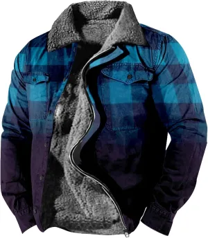 Men's Aztec Western Jackets Cowboy Winter Warm Sherpa Full Zip Fleece Coats Retro Ethnic Vintage Long Sleeve Jacket 2024