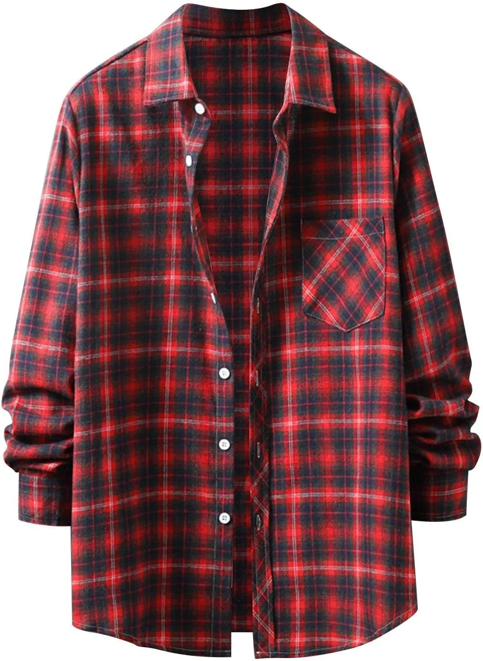 Men's Cotton Flannel Shirt Jacket Long Sleeve Button Down Plaid Shirt Color Block Lightweight Outdoor Camp Shirts