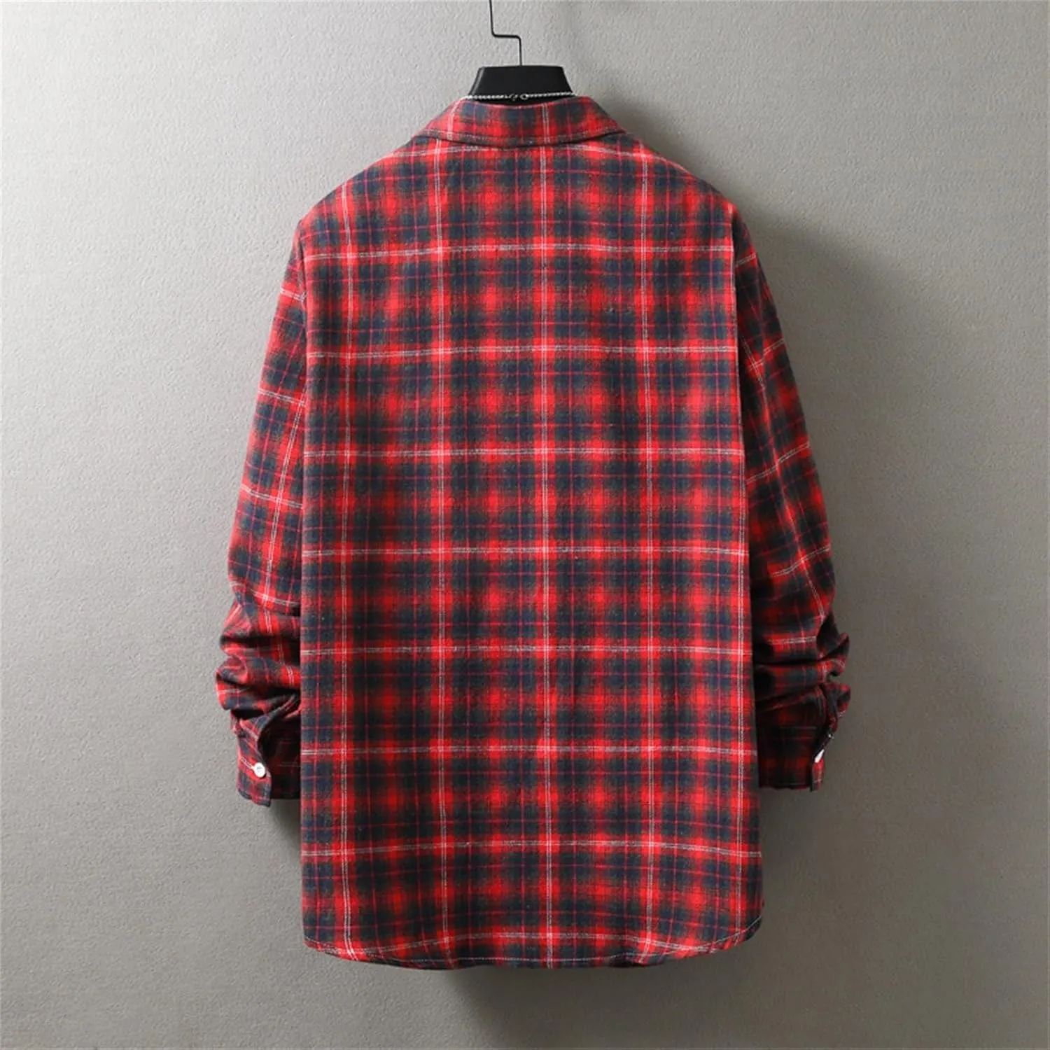 Men's Cotton Flannel Shirt Jacket Long Sleeve Button Down Plaid Shirt Color Block Lightweight Outdoor Camp Shirts