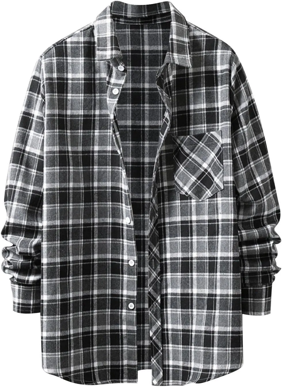 Men's Cotton Flannel Shirt Jacket Long Sleeve Button Down Plaid Shirt Color Block Lightweight Outdoor Camp Shirts