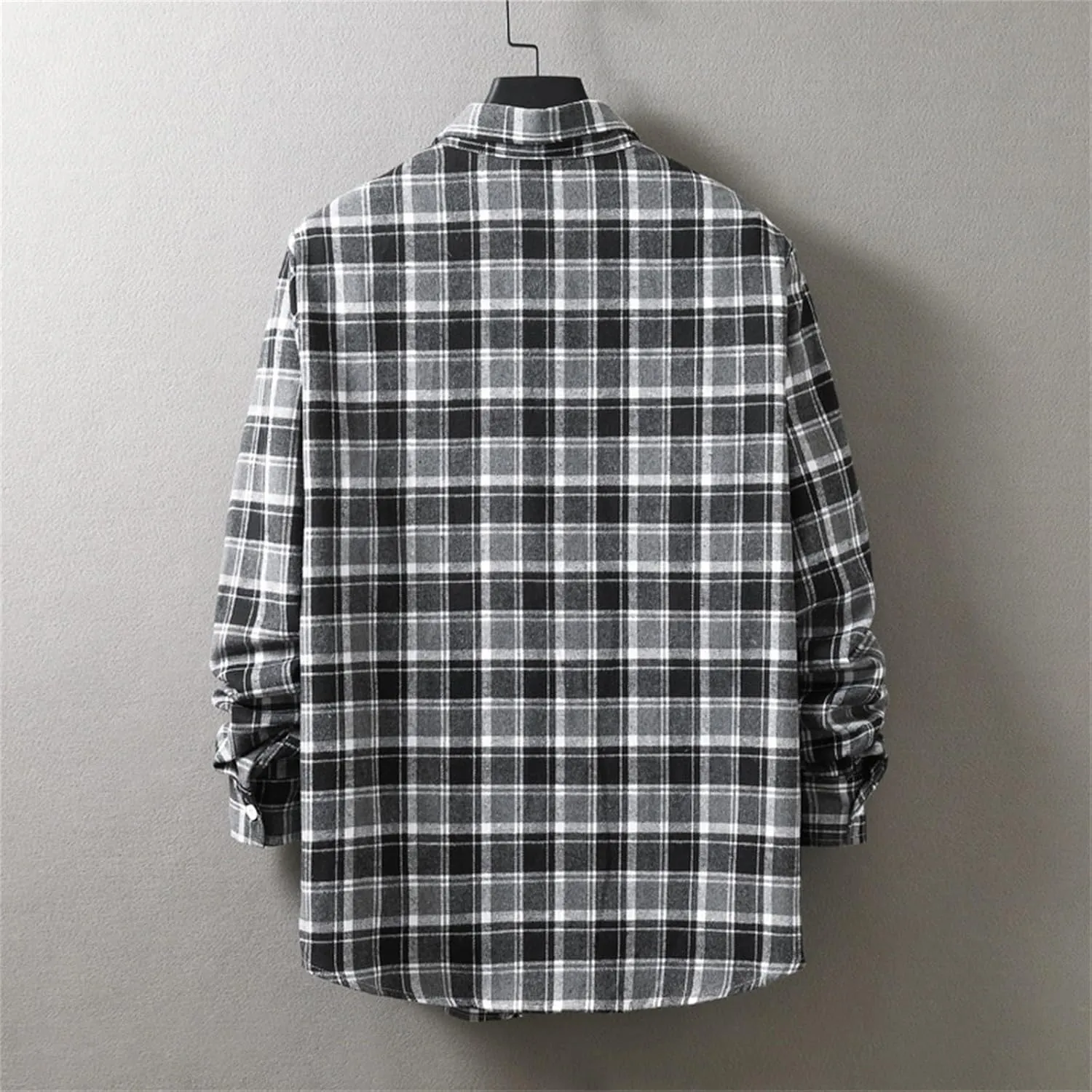 Men's Cotton Flannel Shirt Jacket Long Sleeve Button Down Plaid Shirt Color Block Lightweight Outdoor Camp Shirts