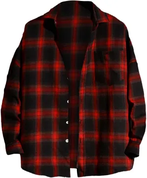 Mens Flannel Shirts Long Sleeve Button Down Plaid Overshirt Jacket For Men Caual Office Work Pearl Snap Shirts
