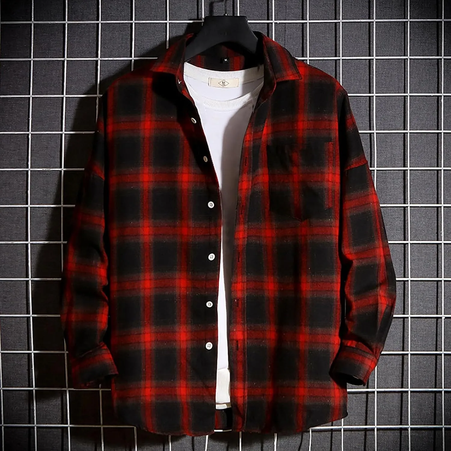 Mens Flannel Shirts Long Sleeve Button Down Plaid Overshirt Jacket For Men Caual Office Work Pearl Snap Shirts