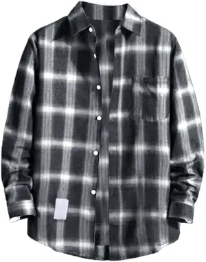 Men's Fleece Lined Flannel Shirt Jacket Sleeve Shirt Tops Men's Cardigan Men Plus Size Big&Tall Mens Coat with Hood