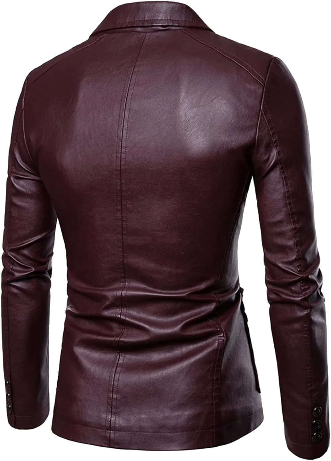 Mens PU Leather Blazer Lapel Collar 2 Buttons Moto Faux Lambskin Sport Coat Jacket Business Casual Dress Suit Coat