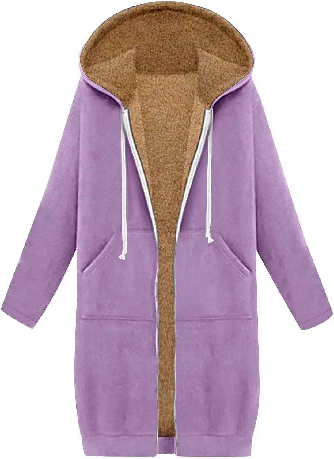 Miyaomn Women's Zip Up Oversized Long Hoodies Sherpa Lined Long Sleeve Hooded Sweatshirts Winter Fleece Jackets with Pockets