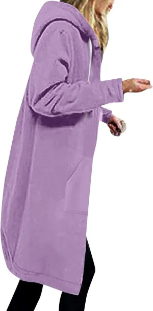 Miyaomn Women's Zip Up Oversized Long Hoodies Sherpa Lined Long Sleeve Hooded Sweatshirts Winter Fleece Jackets with Pockets