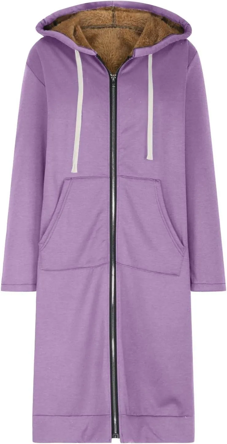 Miyaomn Women's Zip Up Oversized Long Hoodies Sherpa Lined Long Sleeve Hooded Sweatshirts Winter Fleece Jackets with Pockets