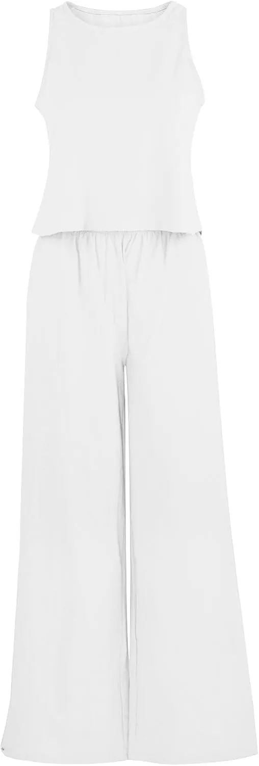 Summer Cotton Linen 2 Piece Outfits for Women Casual Long Sleeve Tshirts Top and Long Pants Business Work Suits