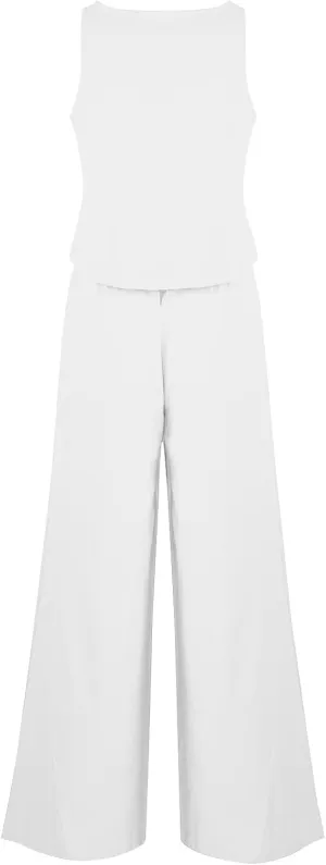 Summer Cotton Linen 2 Piece Outfits for Women Casual Long Sleeve Tshirts Top and Long Pants Business Work Suits