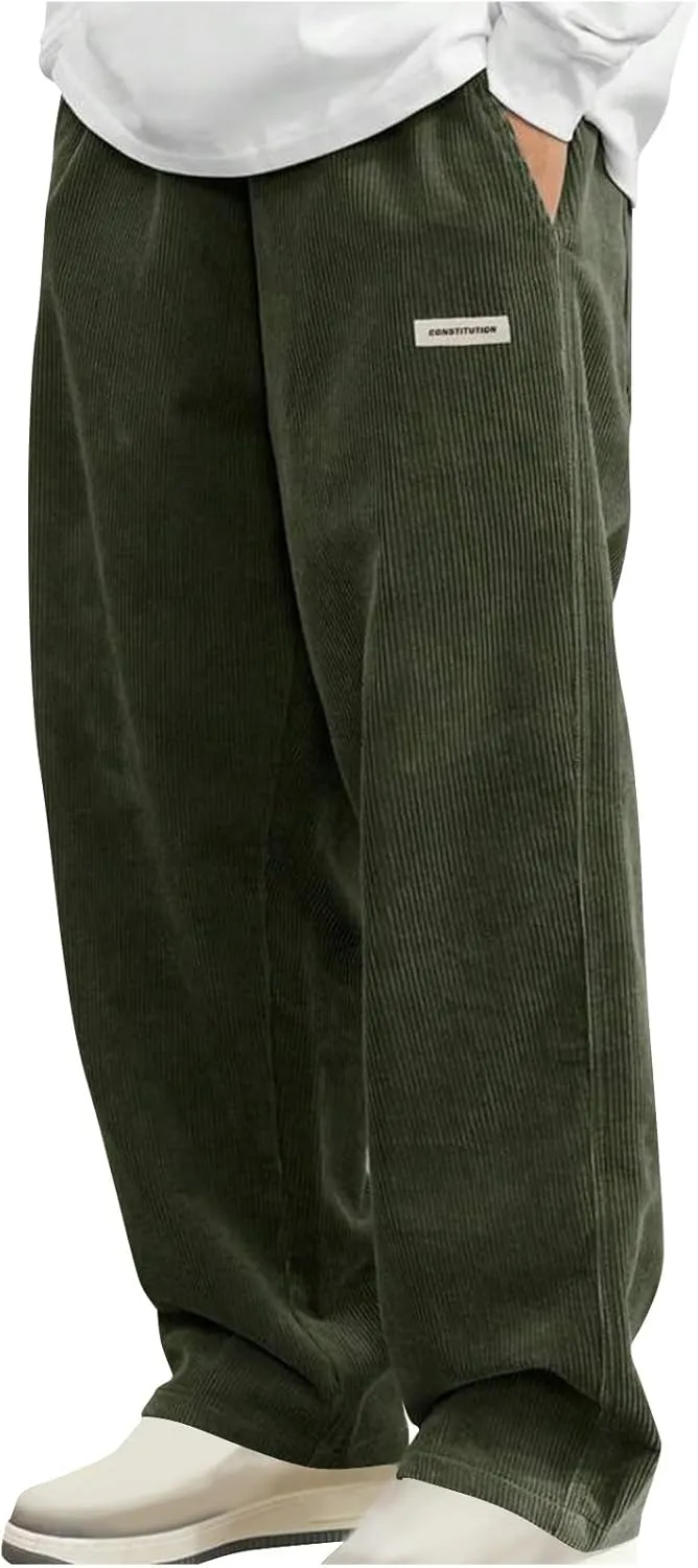 Sweatpants for Men Open Bottom Straight Leg Pants Fashion Comfy Corduroy Wide Leg Slacks Drawstring Waisted Trousers