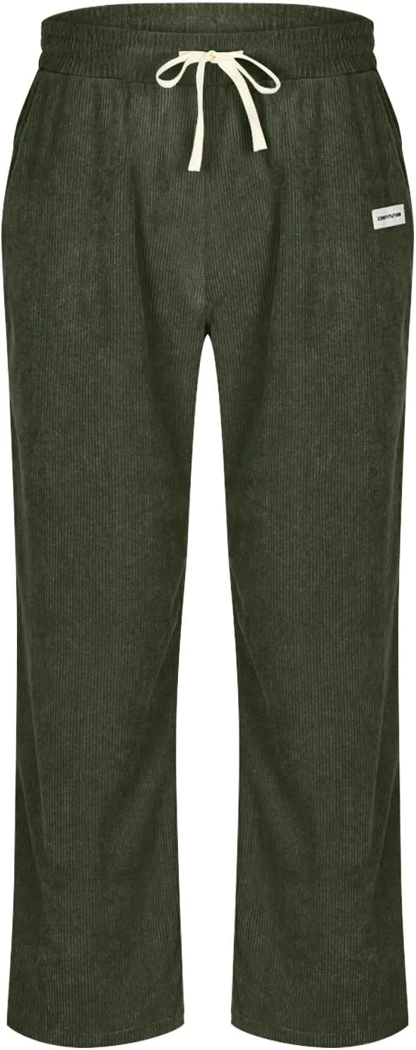 Sweatpants for Men Open Bottom Straight Leg Pants Fashion Comfy Corduroy Wide Leg Slacks Drawstring Waisted Trousers