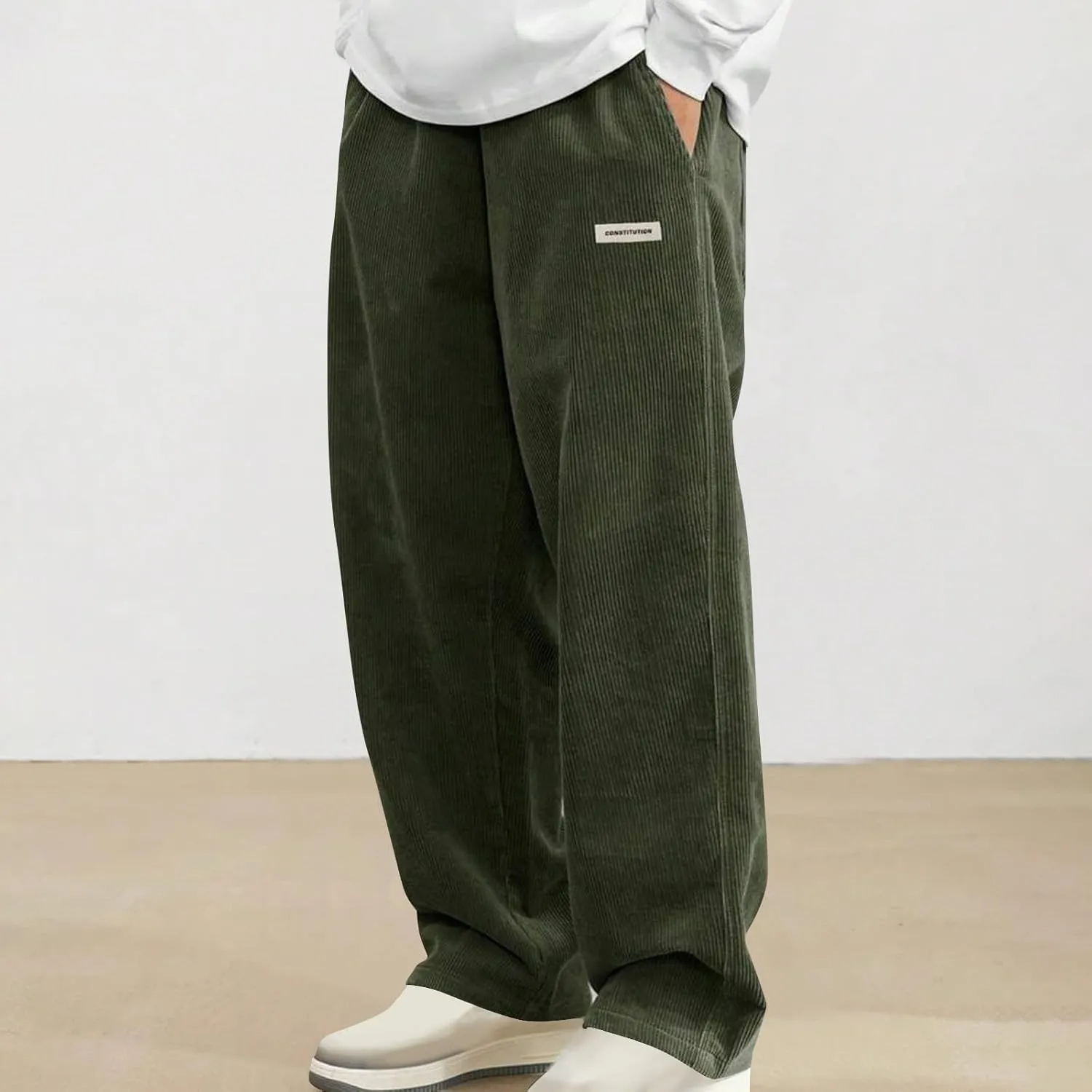 Sweatpants for Men Open Bottom Straight Leg Pants Fashion Comfy Corduroy Wide Leg Slacks Drawstring Waisted Trousers
