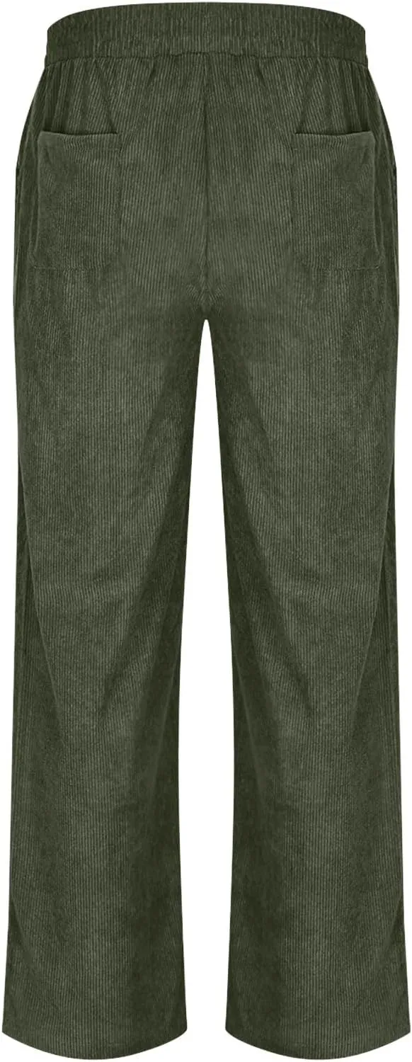 Sweatpants for Men Open Bottom Straight Leg Pants Fashion Comfy Corduroy Wide Leg Slacks Drawstring Waisted Trousers