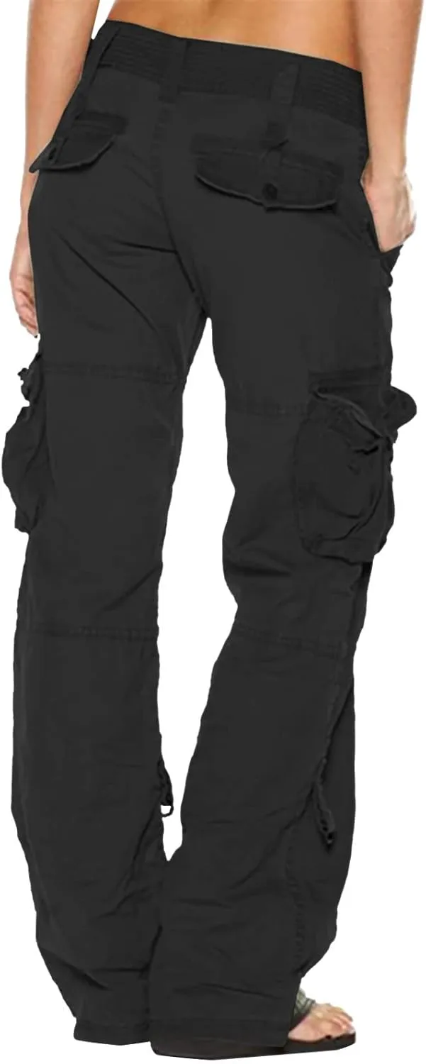 TANGNADE Women's High Rise Straight Leg Y2K Streetwear Cargo Pants Baggy Pants with Pocket Summer Pants for Women 2024