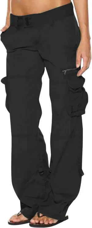 TANGNADE Women's High Rise Straight Leg Y2K Streetwear Cargo Pants Baggy Pants with Pocket Summer Pants for Women 2024