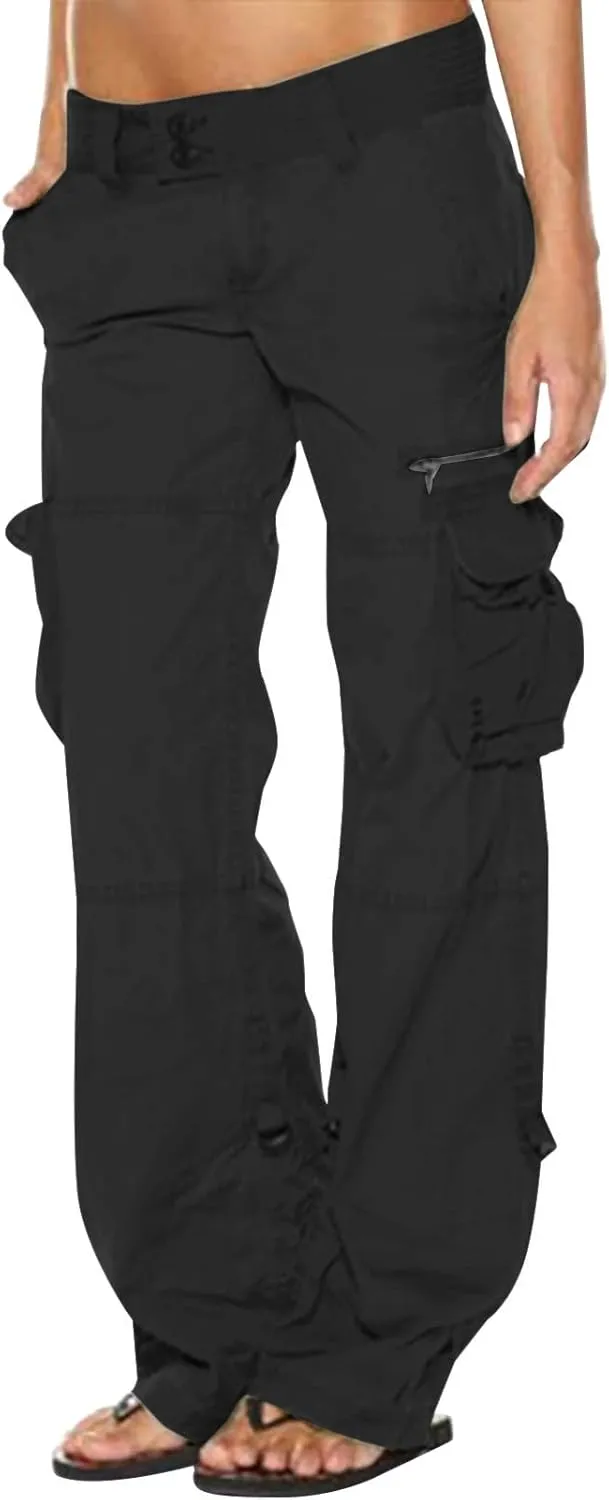 TANGNADE Women's High Rise Straight Leg Y2K Streetwear Cargo Pants Baggy Pants with Pocket Summer Pants for Women 2024