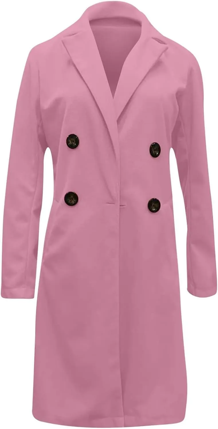 Trench Coat for Women 2024 Fall Winter Trendy Button Long Outwear Solid Color Long Sleeve Cute Jacket with Pockets