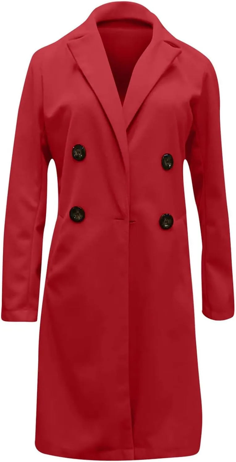 Trench Coat for Women 2024 Fall Winter Trendy Button Long Outwear Solid Color Long Sleeve Cute Jacket with Pockets