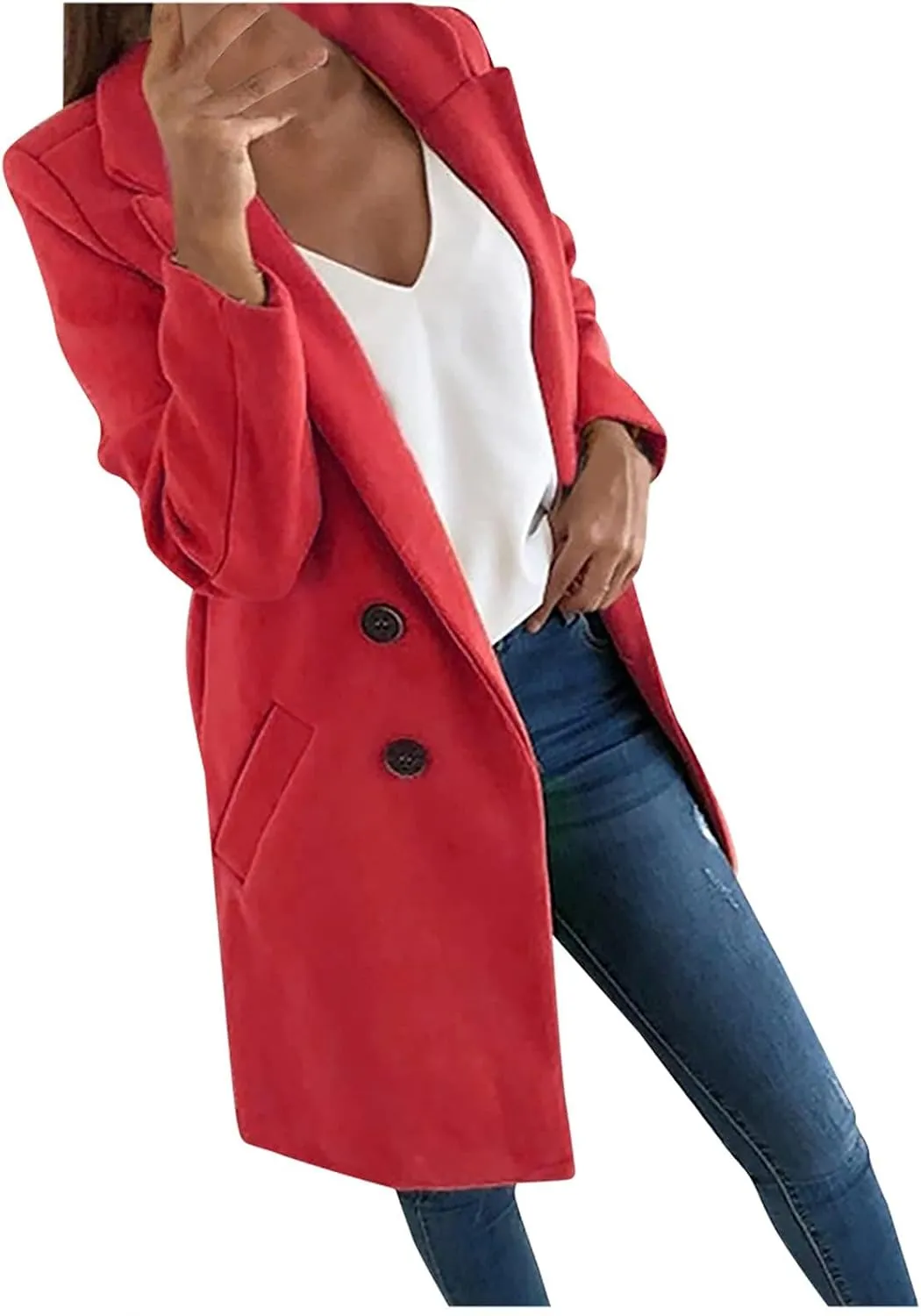 Trench Coat for Women 2024 Fall Winter Trendy Button Long Outwear Solid Color Long Sleeve Cute Jacket with Pockets