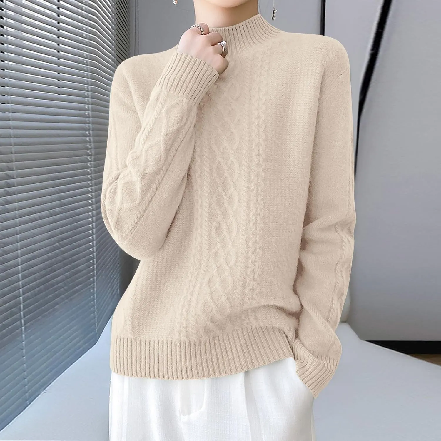 Women's 2024 Fall Mock Neck Long Sleeve Y2k Sweater Ribbed Knit Oversized Drop Shoulder Pullover Top Plus Size