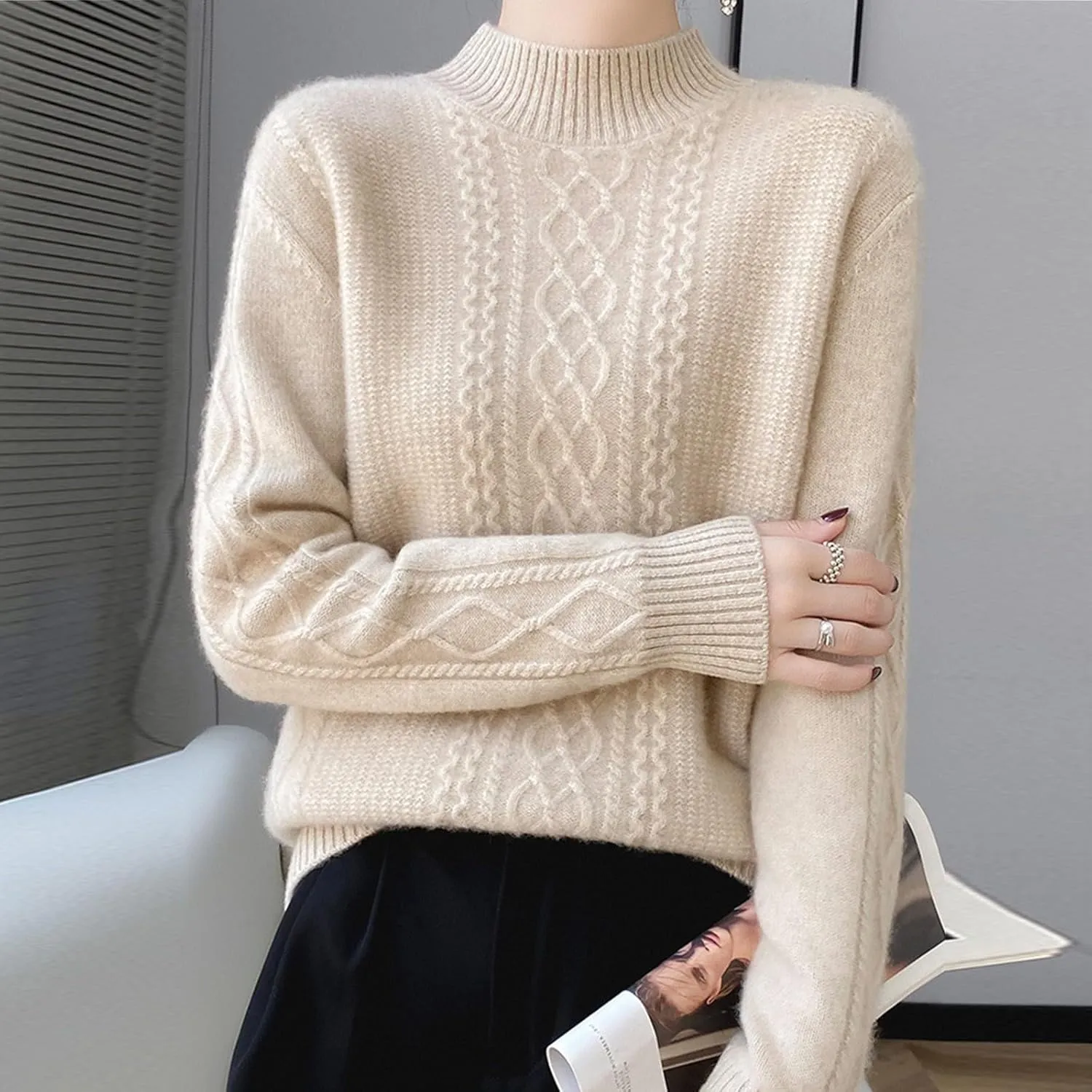 Women's 2024 Fall Mock Neck Long Sleeve Y2k Sweater Ribbed Knit Oversized Drop Shoulder Pullover Top Plus Size