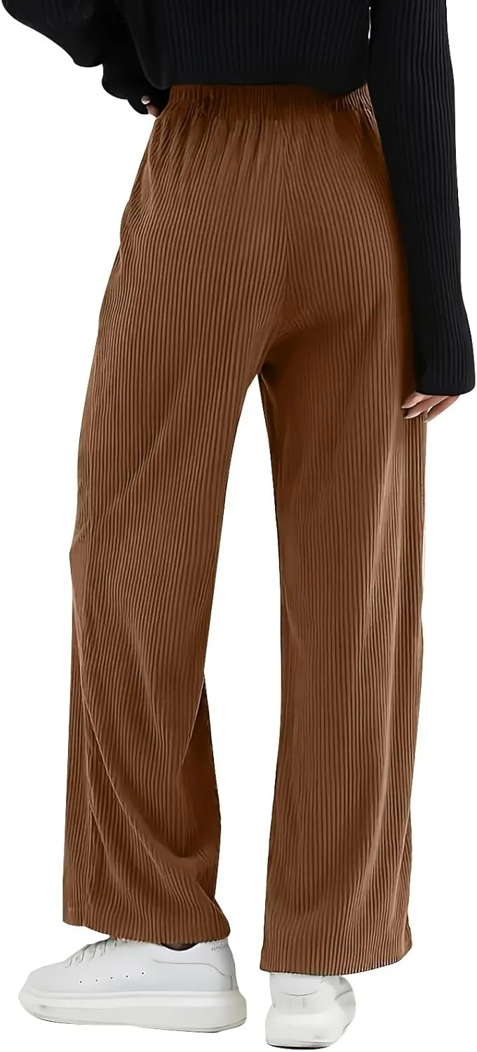 Womens Corduroy Pants Comfy High Waitsted Straight Leg Work Pants Trousers Business Casual Pants with Pockets