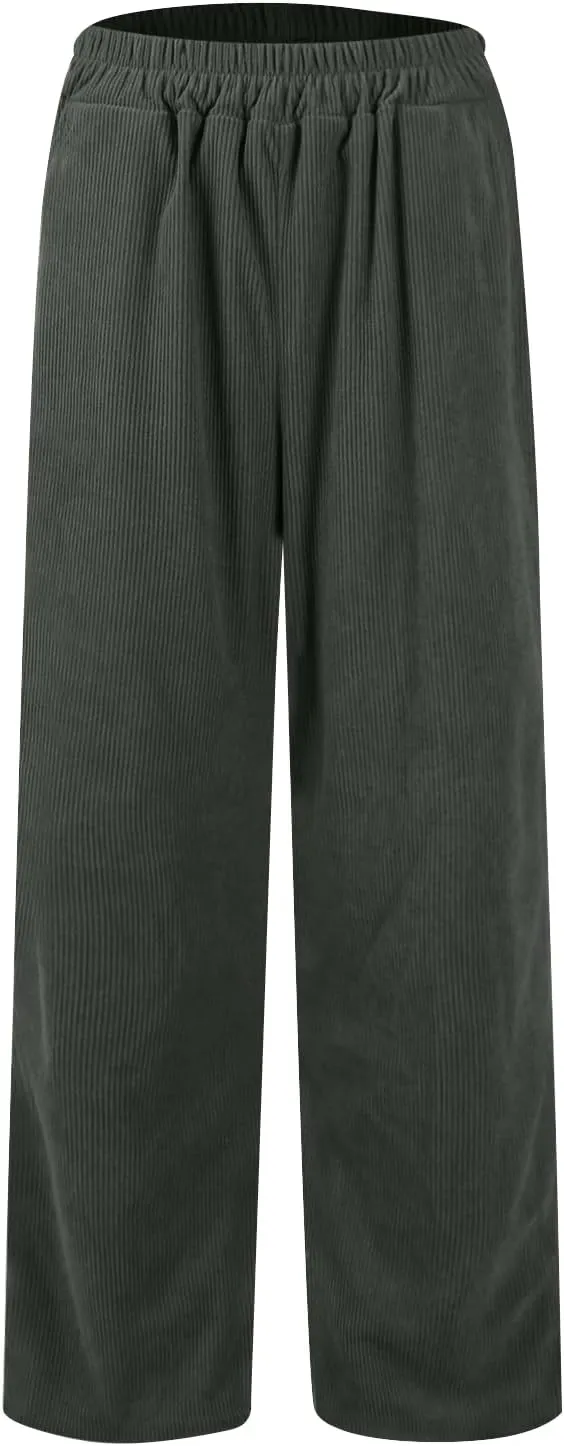 Womens Corduroy Pants Comfy High Waitsted Straight Leg Work Pants Trousers Business Casual Pants with Pockets