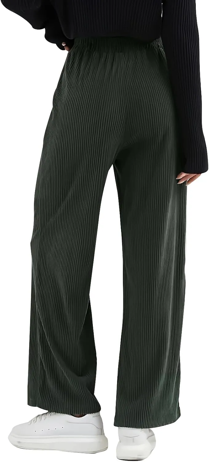 Womens Corduroy Pants Comfy High Waitsted Straight Leg Work Pants Trousers Business Casual Pants with Pockets