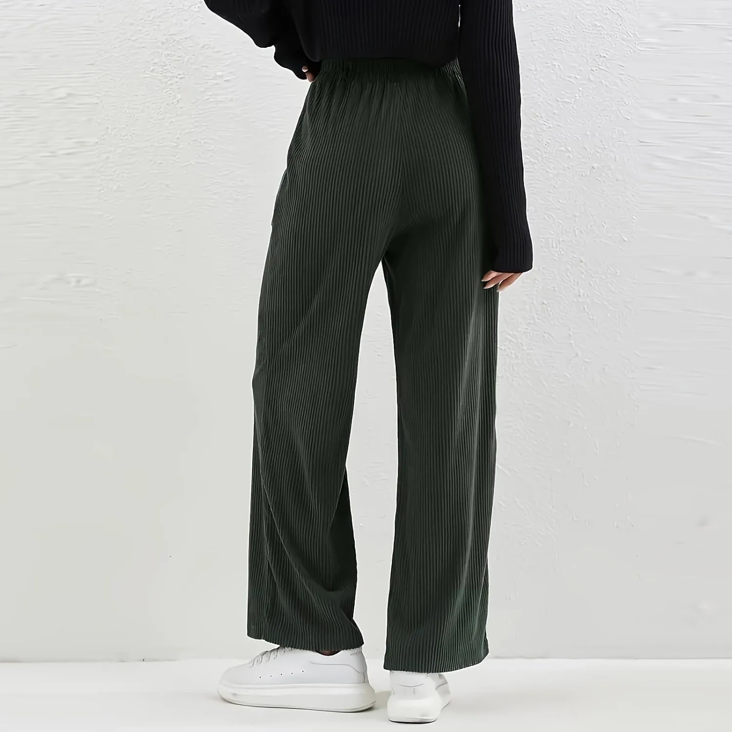 Womens Corduroy Pants Comfy High Waitsted Straight Leg Work Pants Trousers Business Casual Pants with Pockets