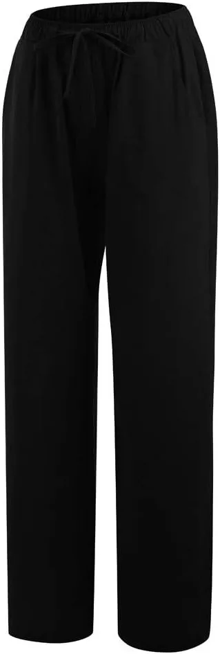 Women's Cotton Linen Wide Leg Pants Low Waisted Flowy Flare Trousers Athletic Fit Gym Fitness Yoga Straight Leg Pants